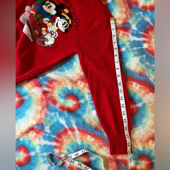 Vintage Sunday Comics Mickey and Minnie Mouse Sledding Red Knit sweater - Picture 7 of 7